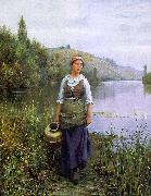 Daniel Ridgeway Knight By the Riverside oil on canvas